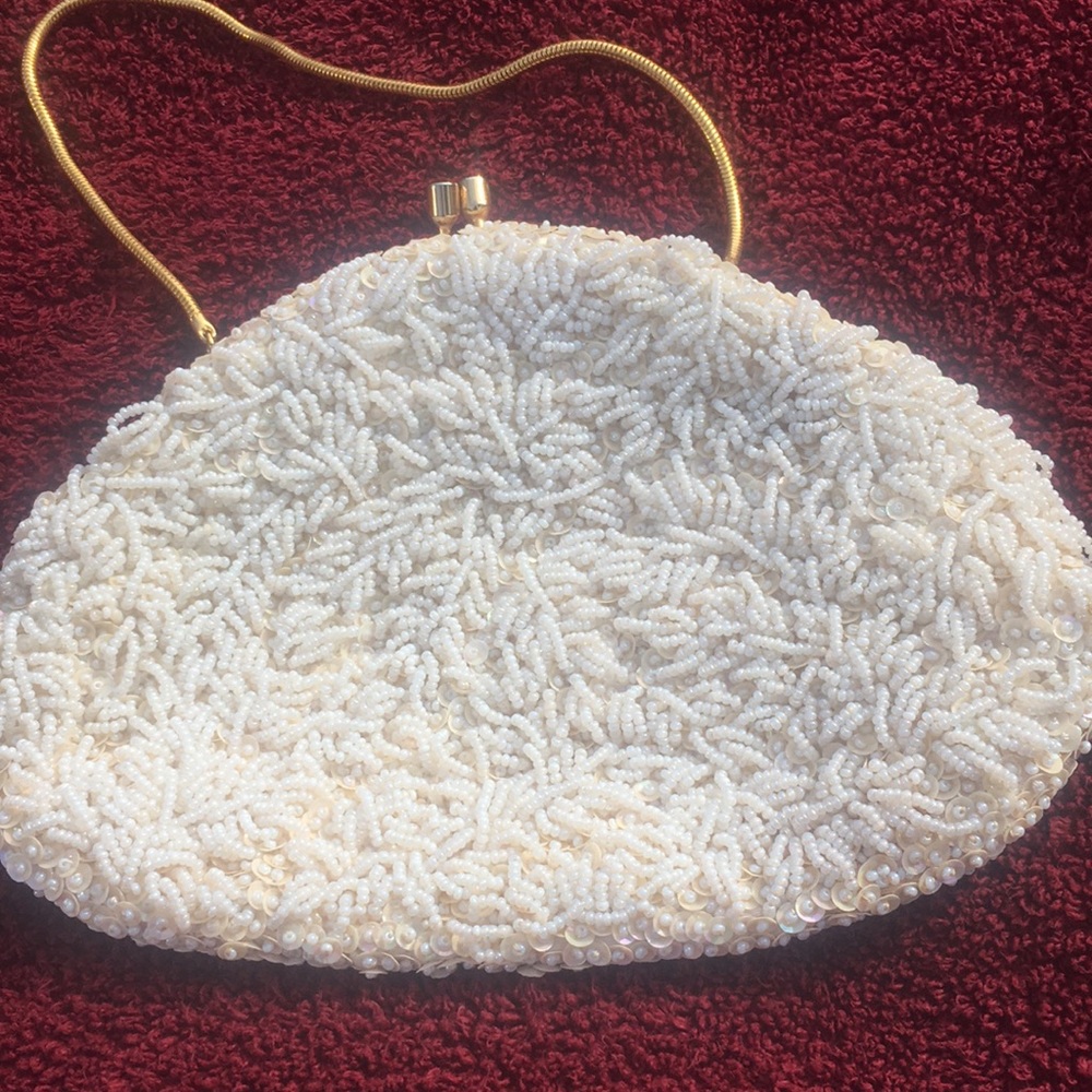 Vintage Cream Beaded & Sequinned Purse, 60’s